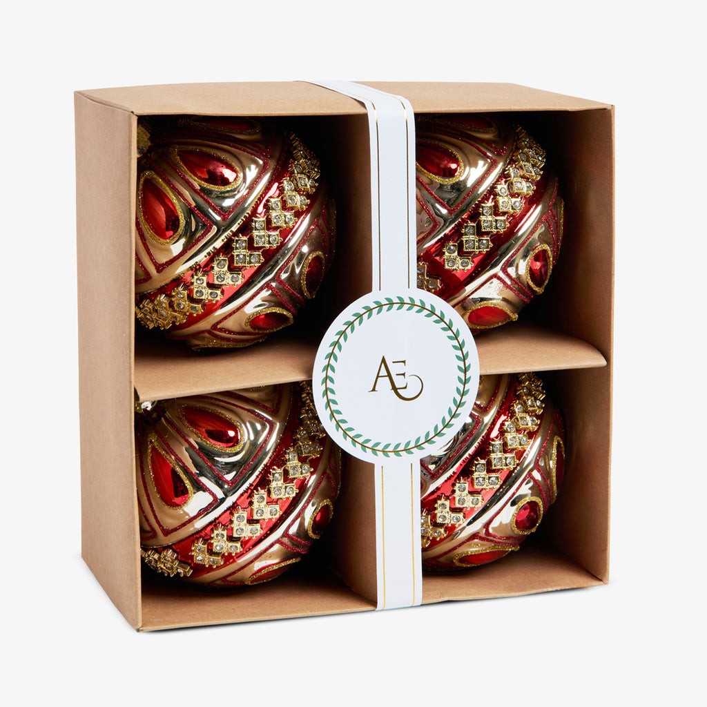 Central Band Baubles Set Of 4 (Red) in Box