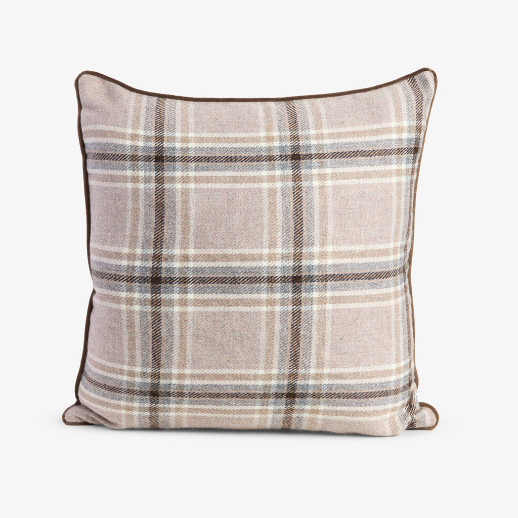 Check Cushion Cover Light Brown Front View