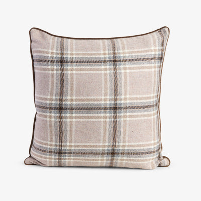 Check Cushion Cover Light Brown Front View