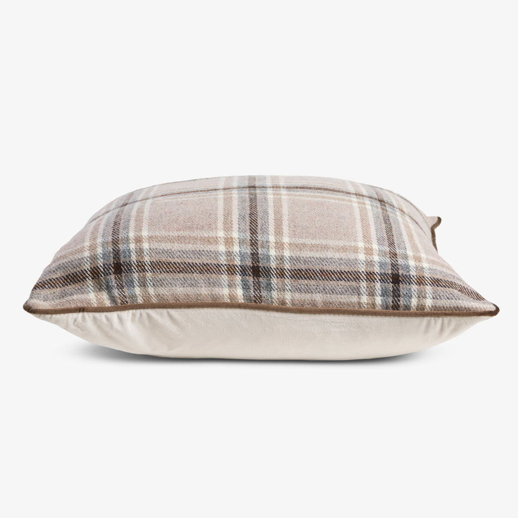 Check Cushion Cover Light Brown Side View