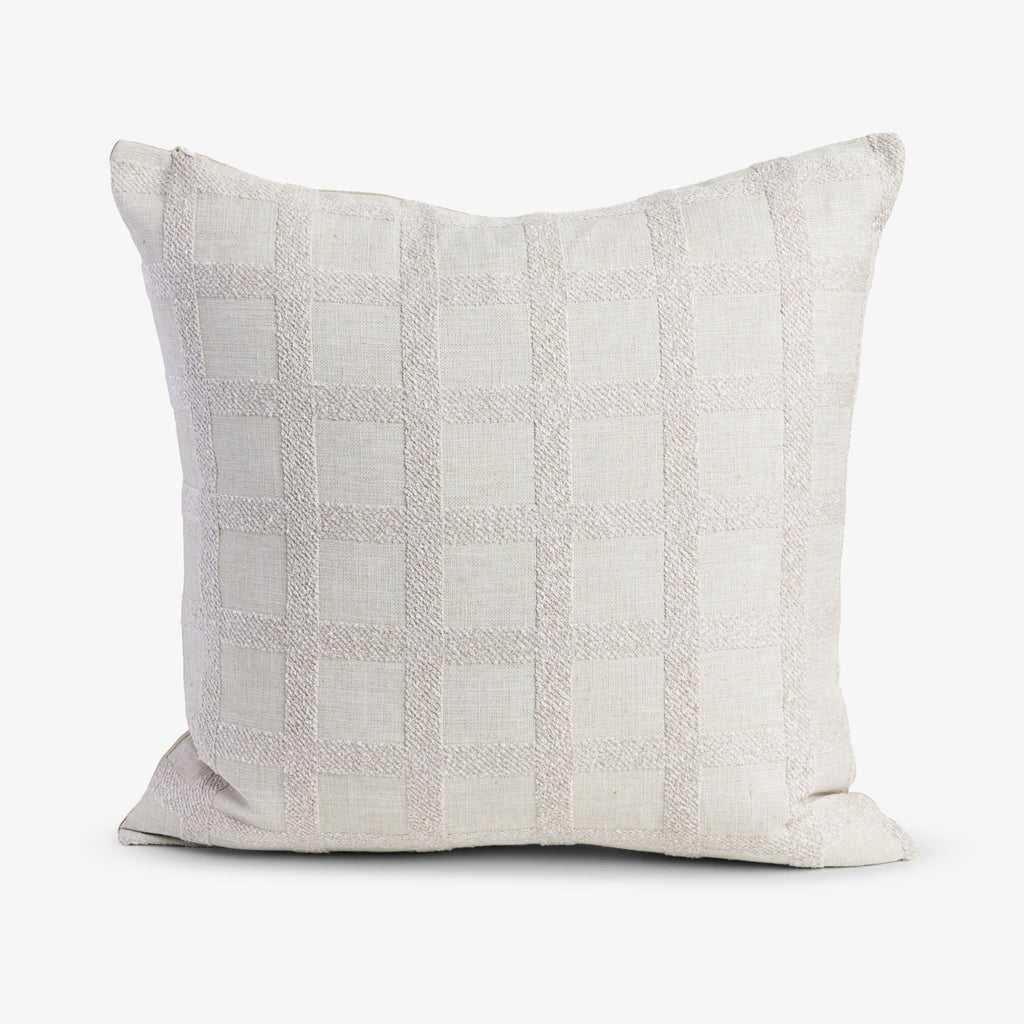 Check Linen Blend Cushion Cover Beige Front View