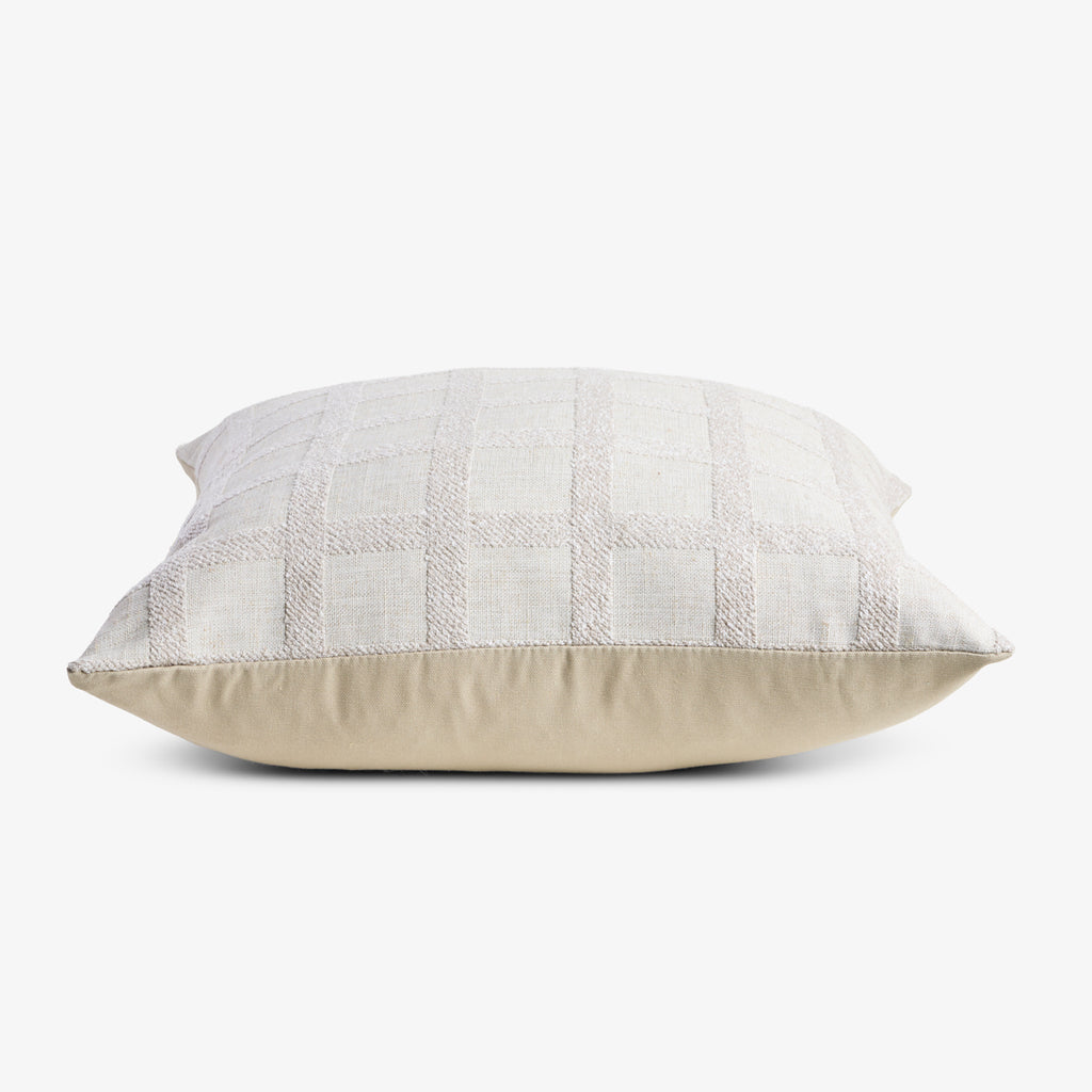 Check Linen Blend Cushion Cover Beige Side View