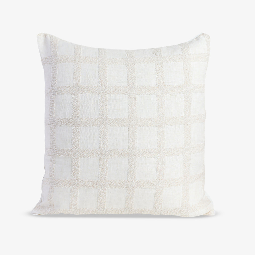 Check Linen Blend Cushion Cover Cream Front View