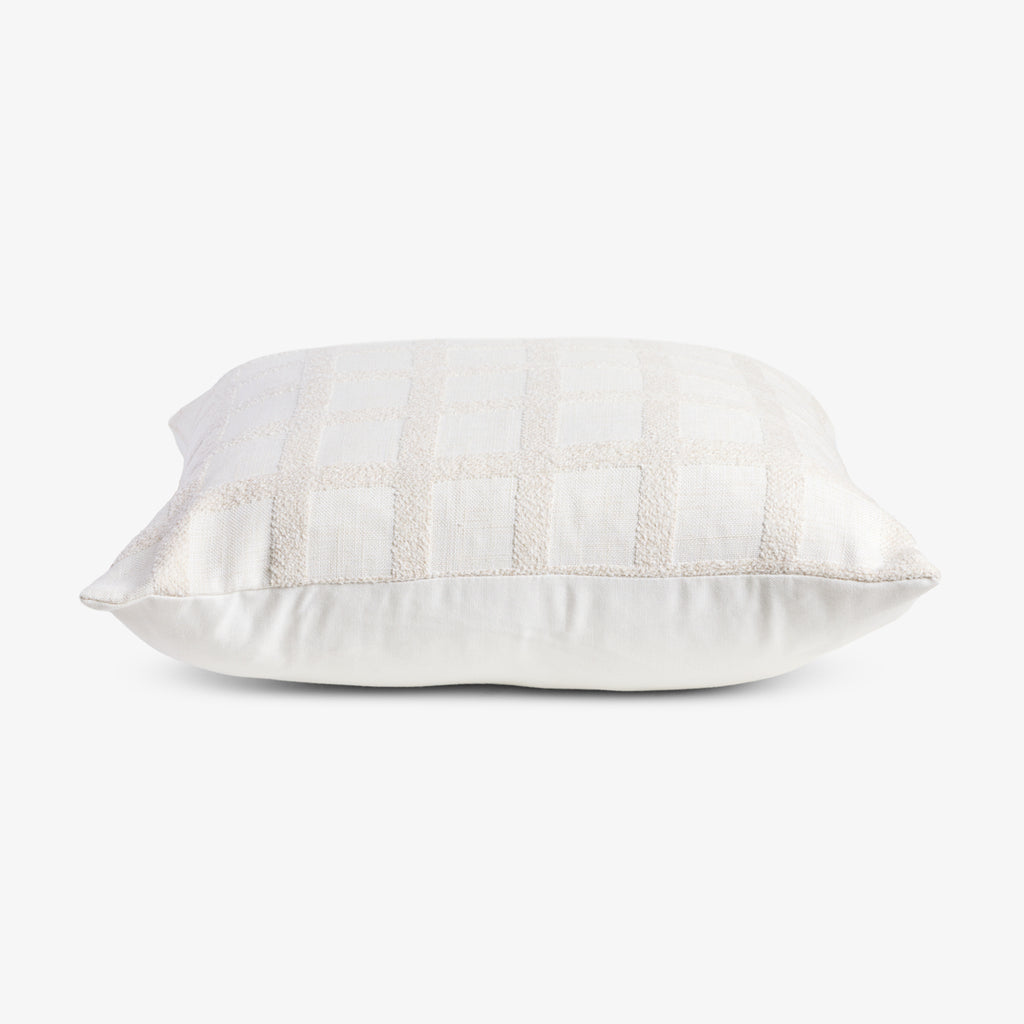 Check Linen Blend Cushion Cover Cream Side View