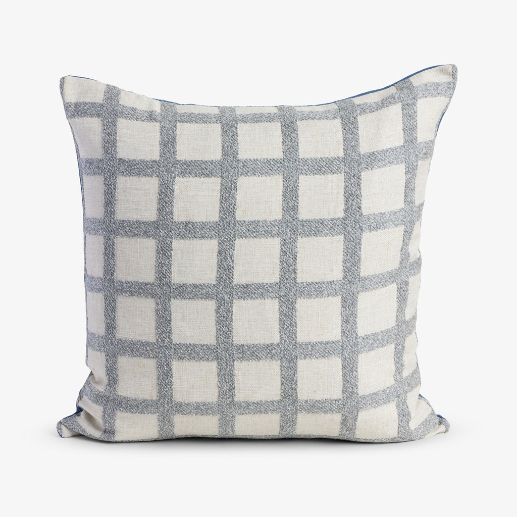 Check Linen Blend Cushion Cover Grey Front View