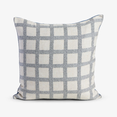 Check Linen Blend Cushion Cover Grey Front View