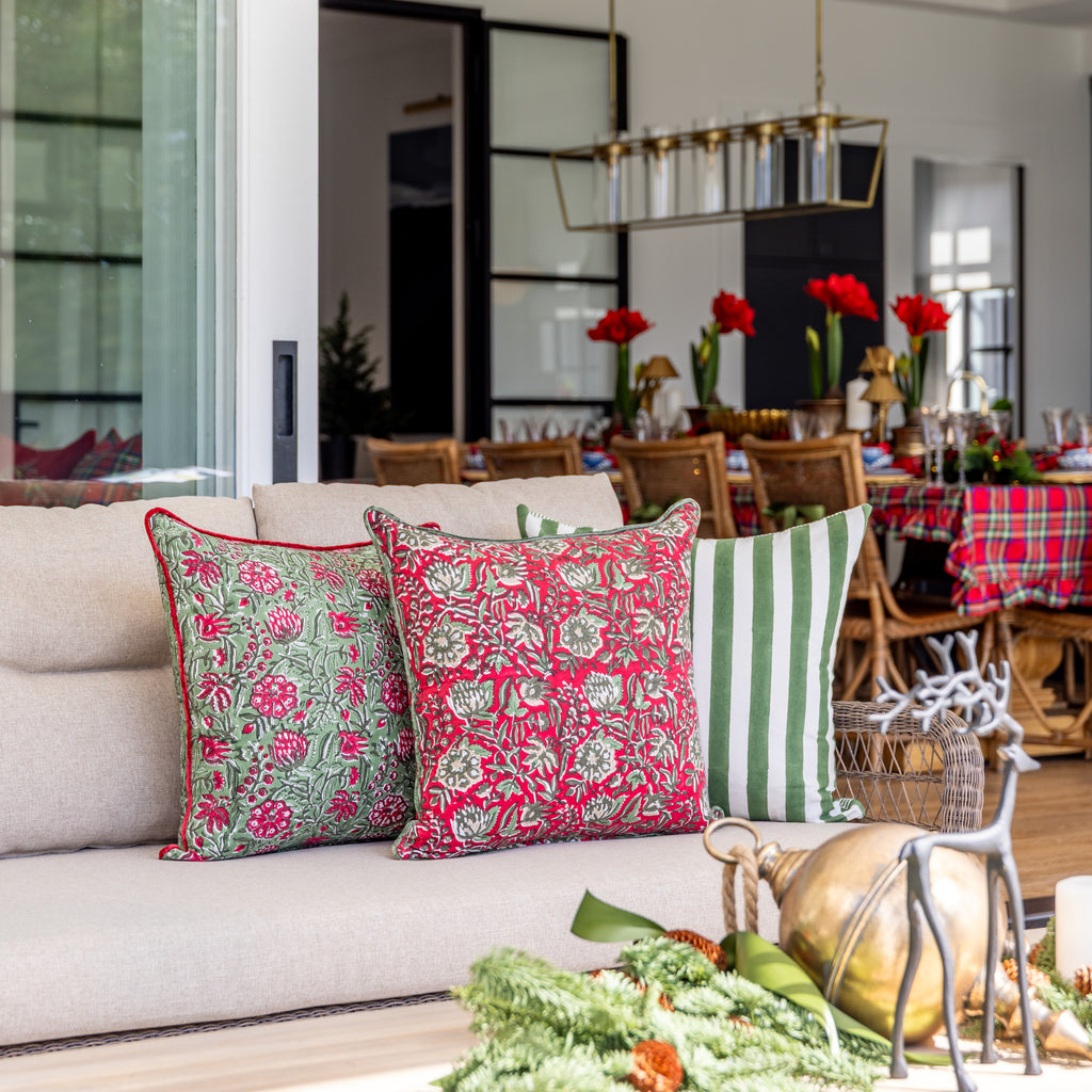 Christmas Cushion Cover Bundle (Festive Rose) Styled on Outdoor lounge