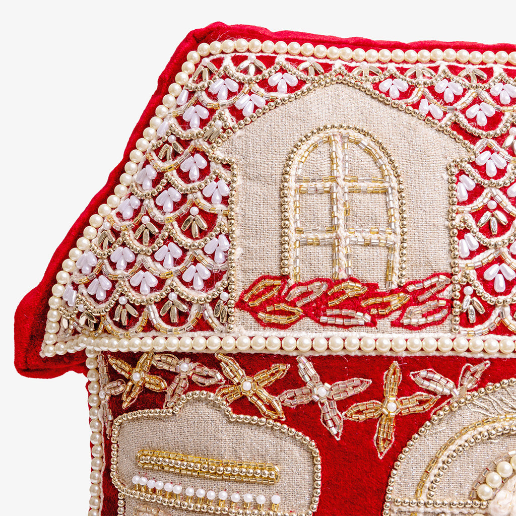 Christmas House Cushion Close Up