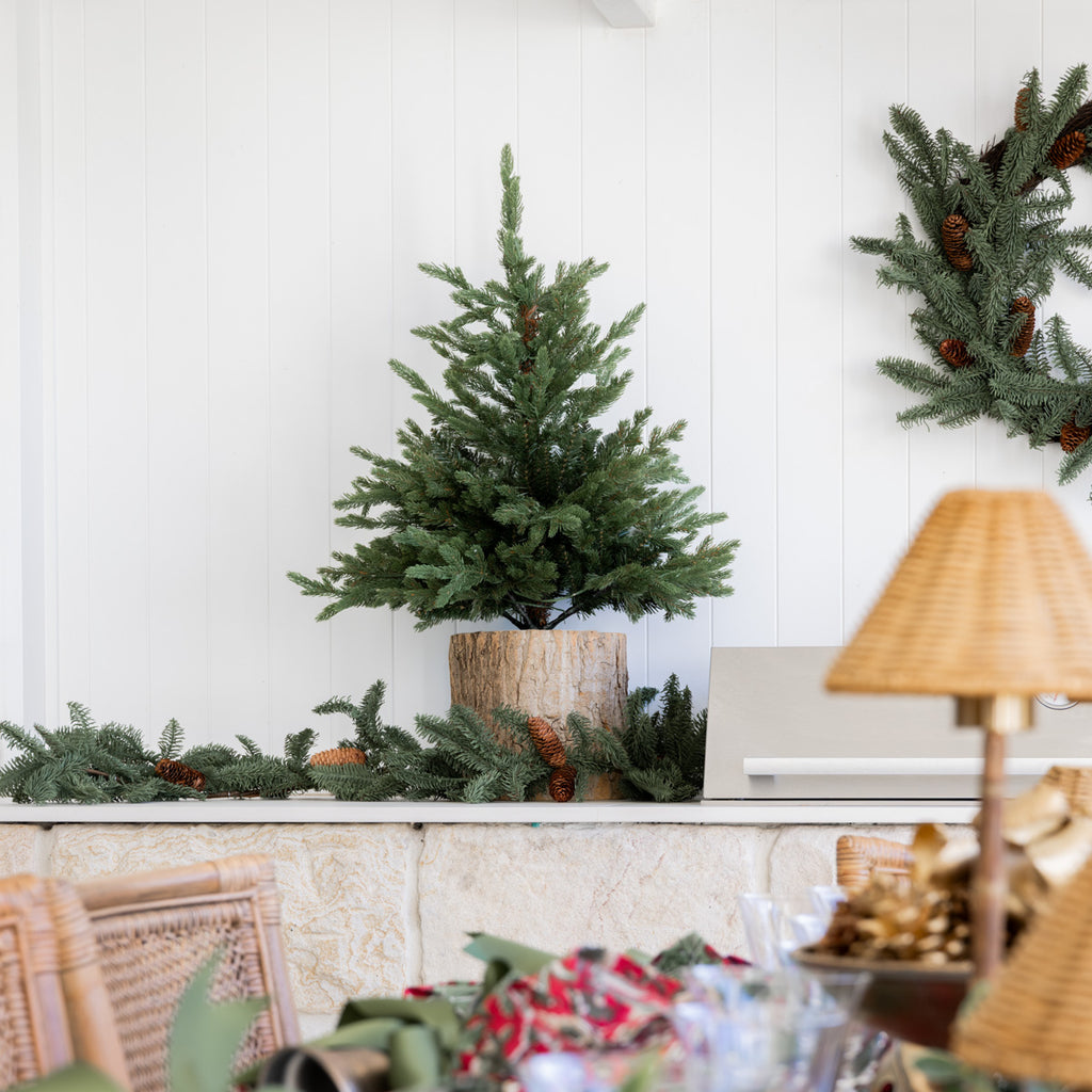 Christmas Tree in Vase 90cm Styled on Outdoor Dining Bar