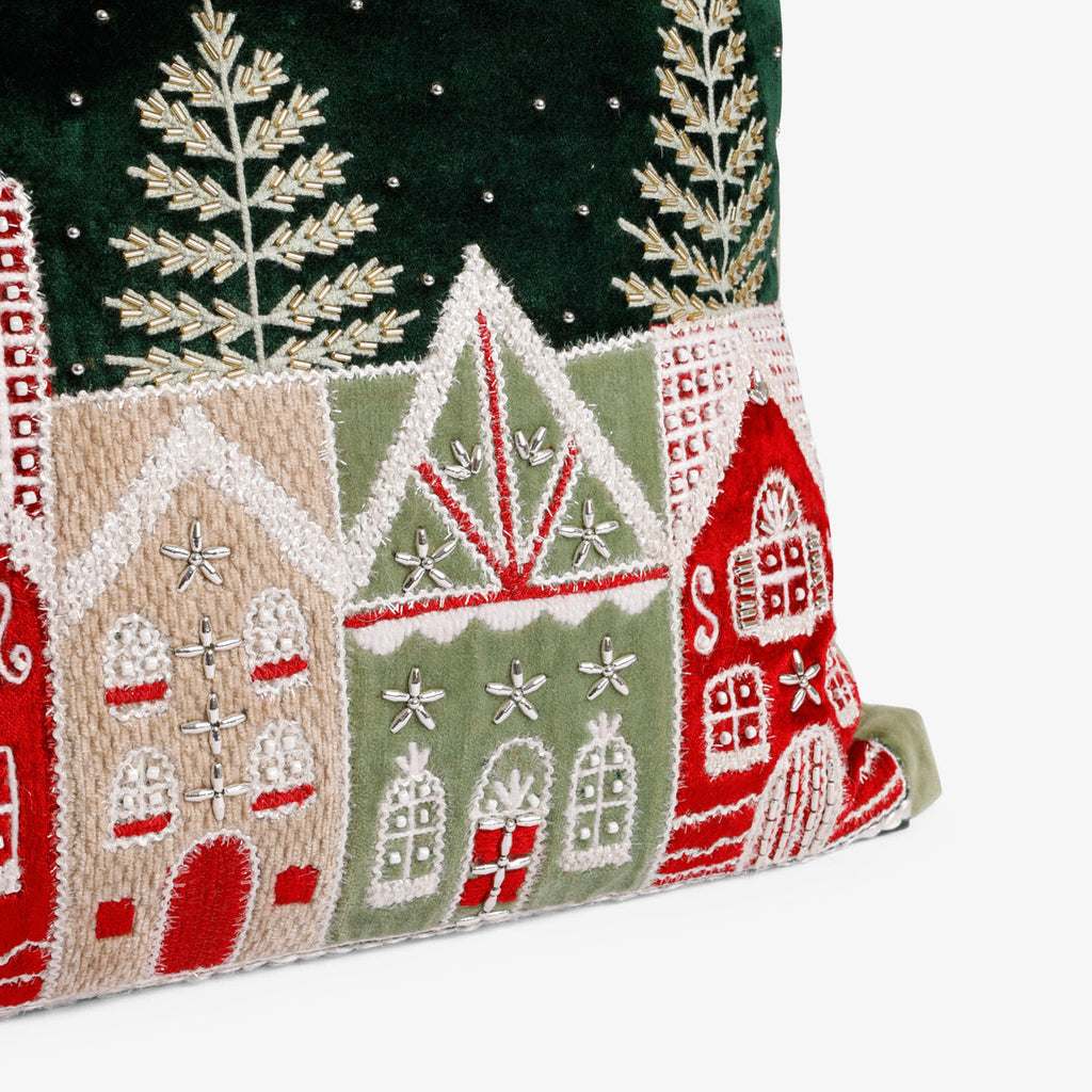 Christmas Village Rectangular Cushion Cover Close Up