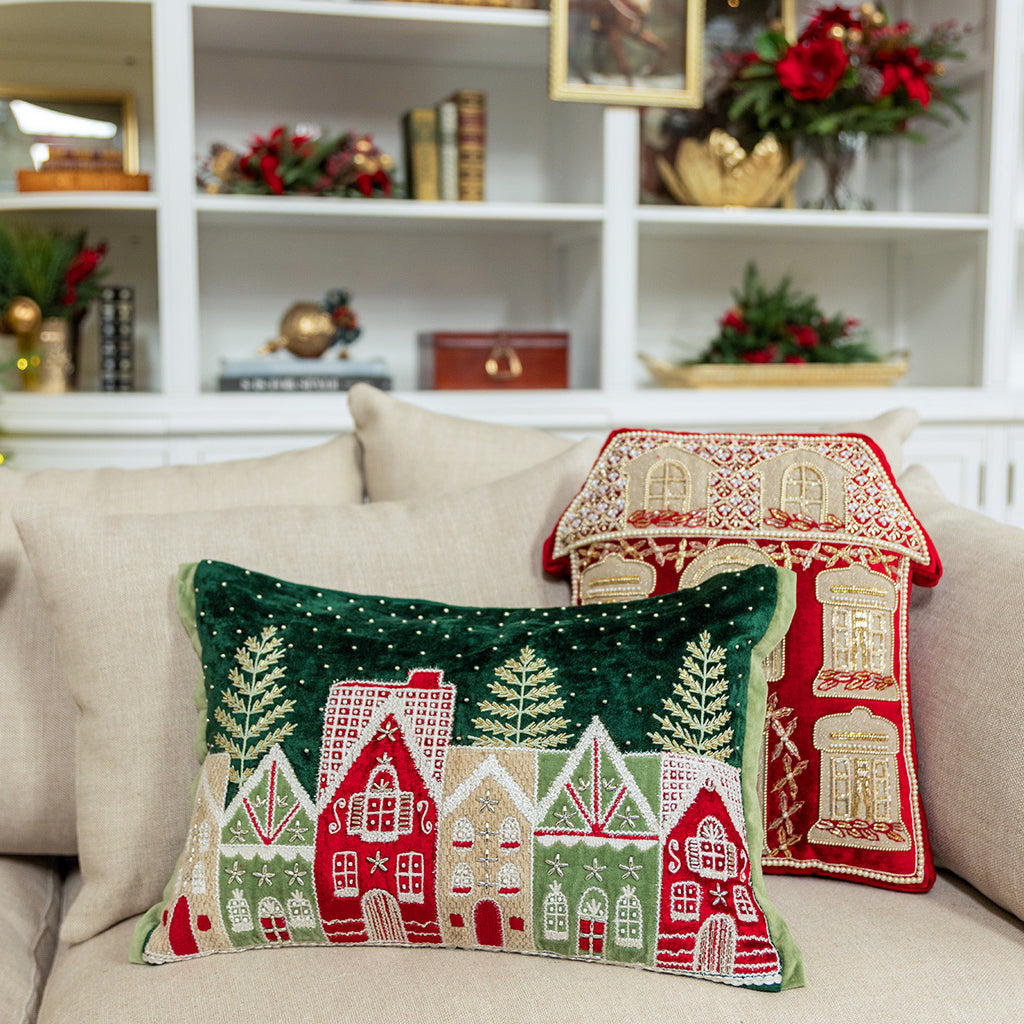 Christmas Village Rectangular Cushion Cover On Lounge