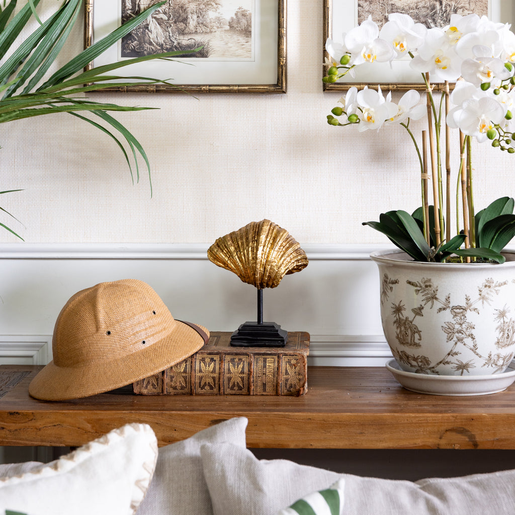 Clam On Stand (Gold) Styled on Console with Island Decor