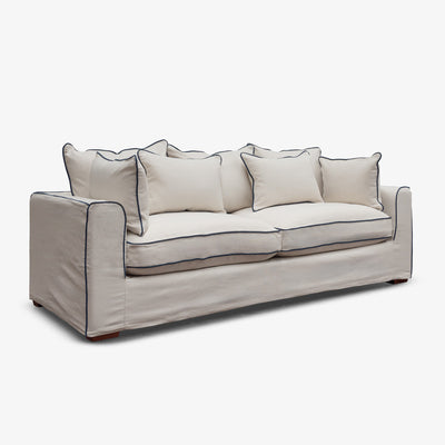 Clara Two Seater Lounge (Off White & Navy Piping) side