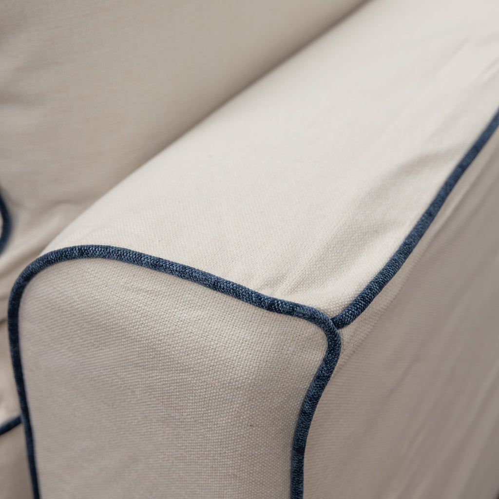 Clara Two Seater Lounge (Off White & Navy Piping) Detail