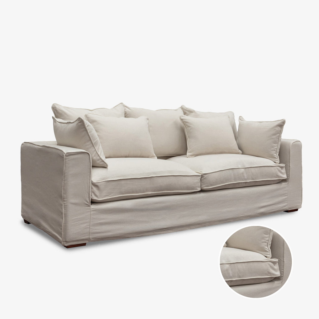 Slipcover: Clara Two Seater Lounge (Off White & Boucle Piping) Front