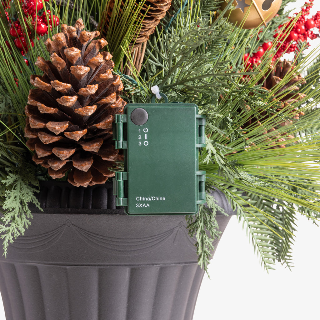 Colorado Red Berry Potted Arrangement with Lights 80cm Battery Pack 