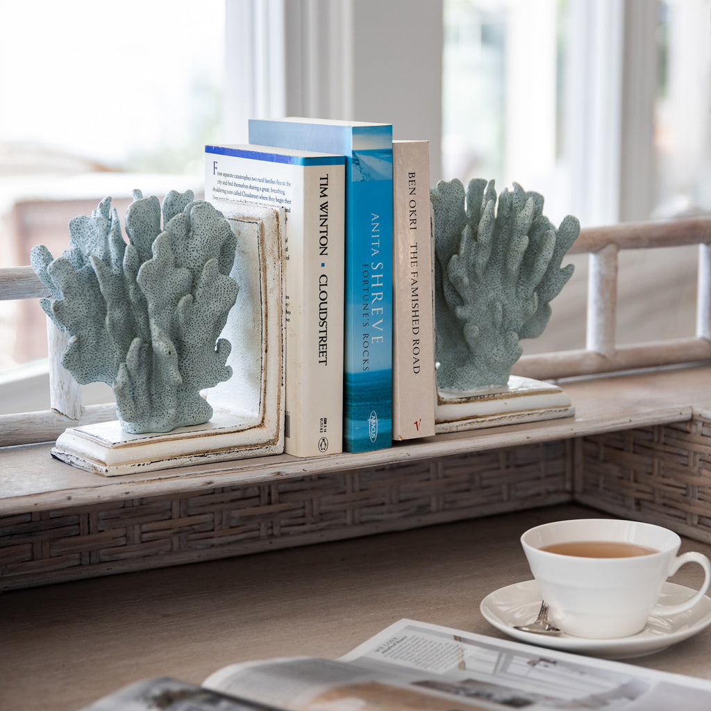 Coral Bookends Aqua Styled On Desk