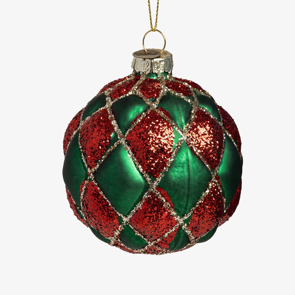 Diamond Glass Bauble Set Of 4 (Red & Green) Front