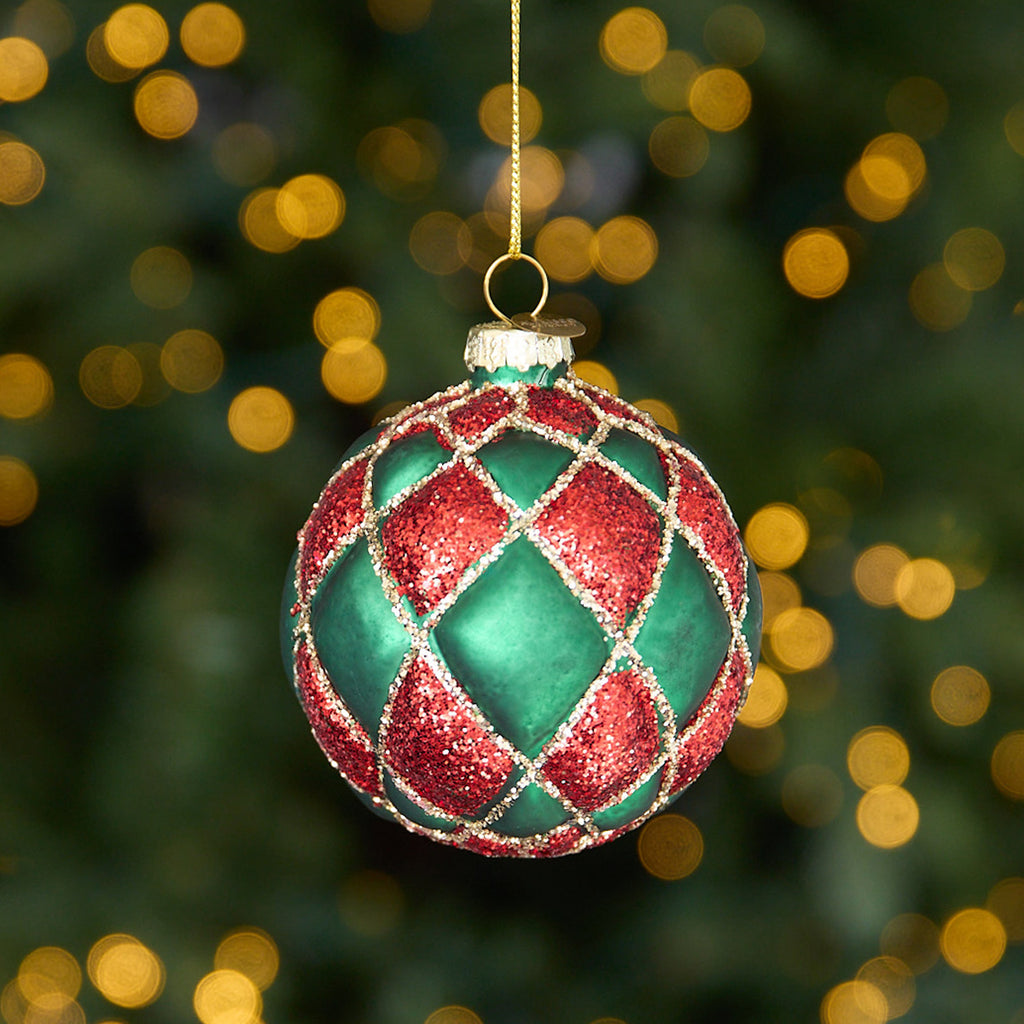 Diamond Glass Bauble Set Of 4 (Red & Green) Styled