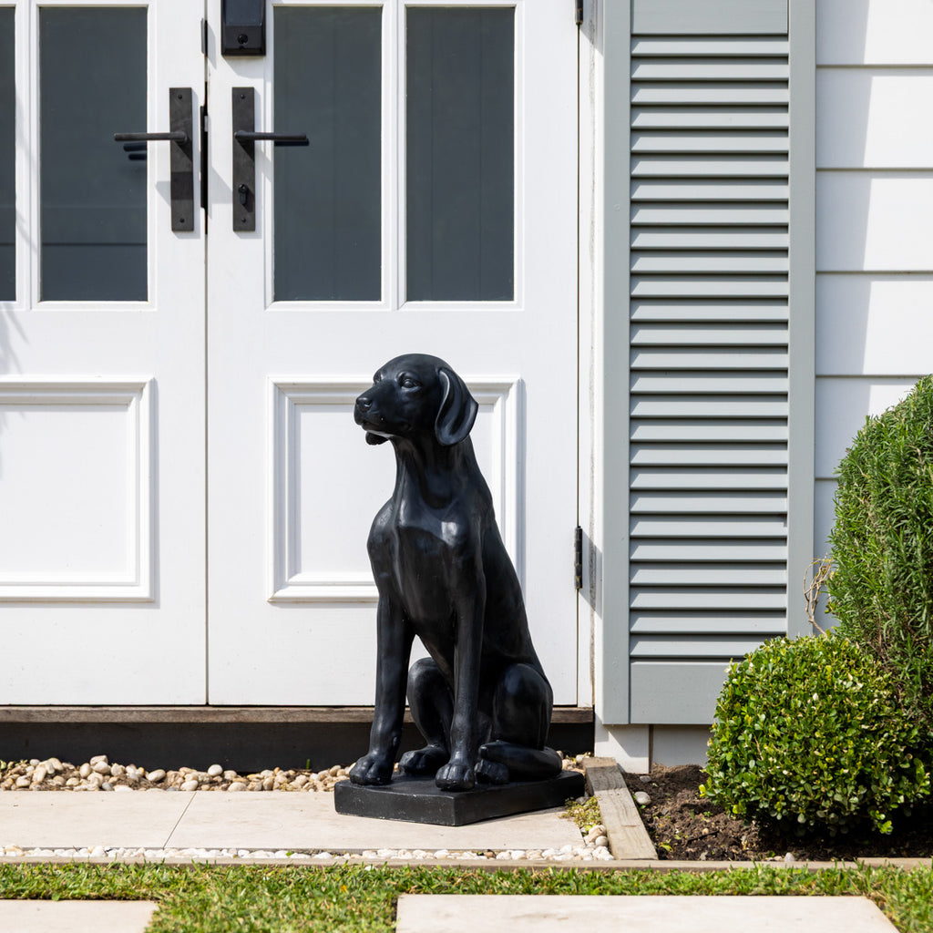 Dog Statue (Black, 70cm) Styled in Front of Door in Yard