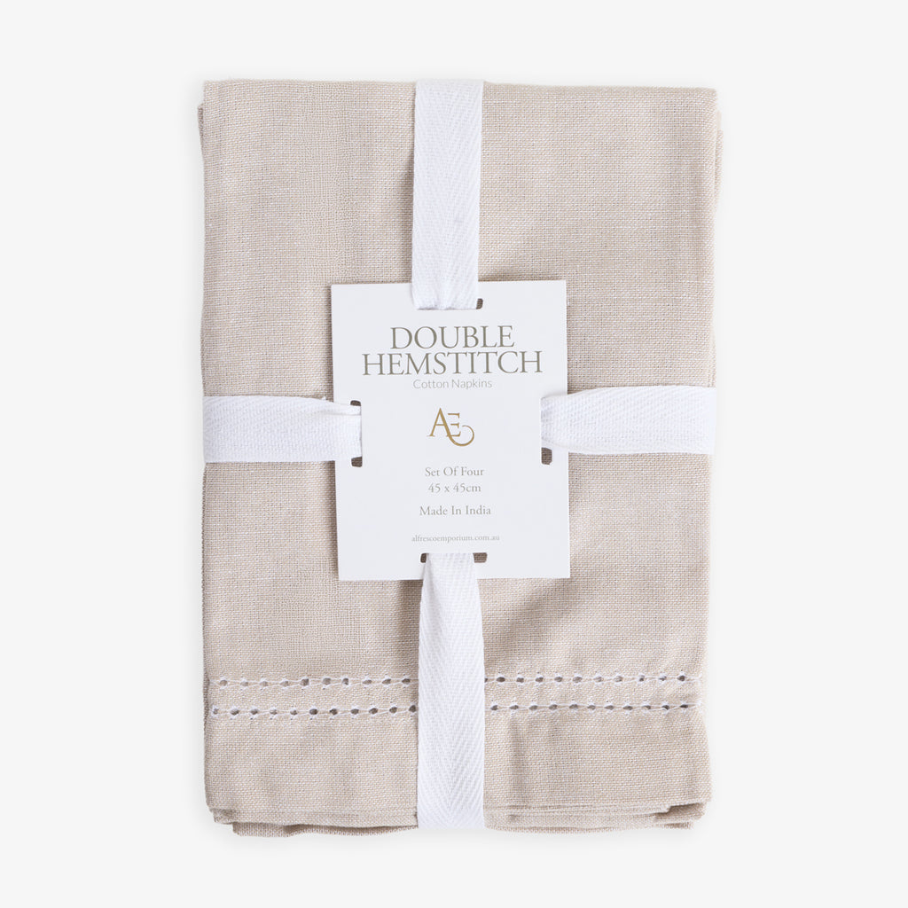 Double Hemstitch Napkins Natural (Set of 4) Front View