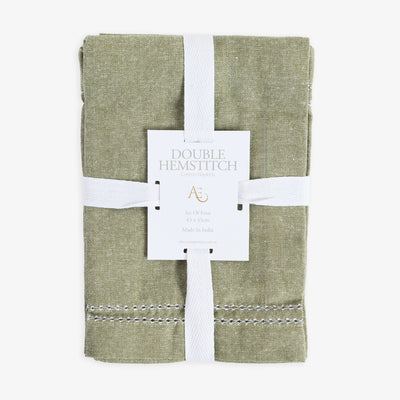 Double Hemstitch Napkins Green (Set of 4) Front View