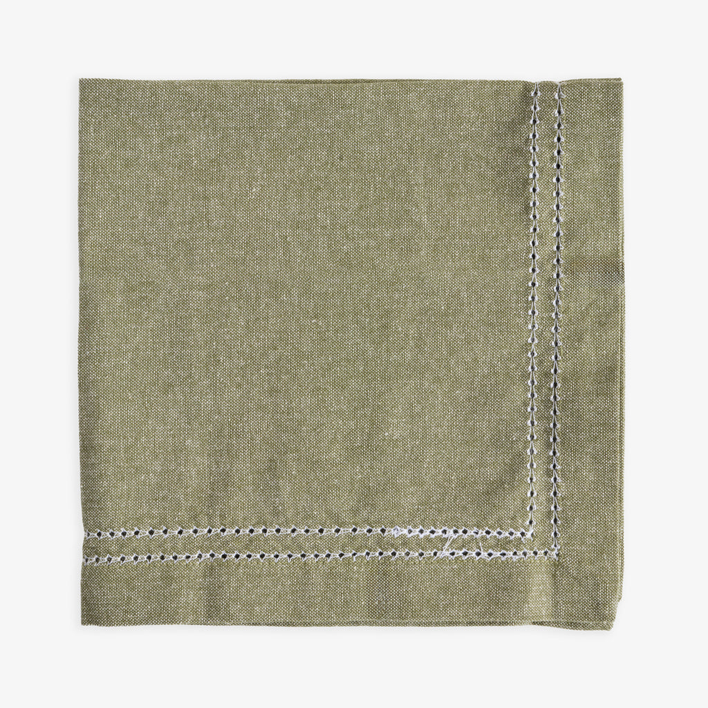 Double Hemstitch Napkins Green (Set of 4) Corner