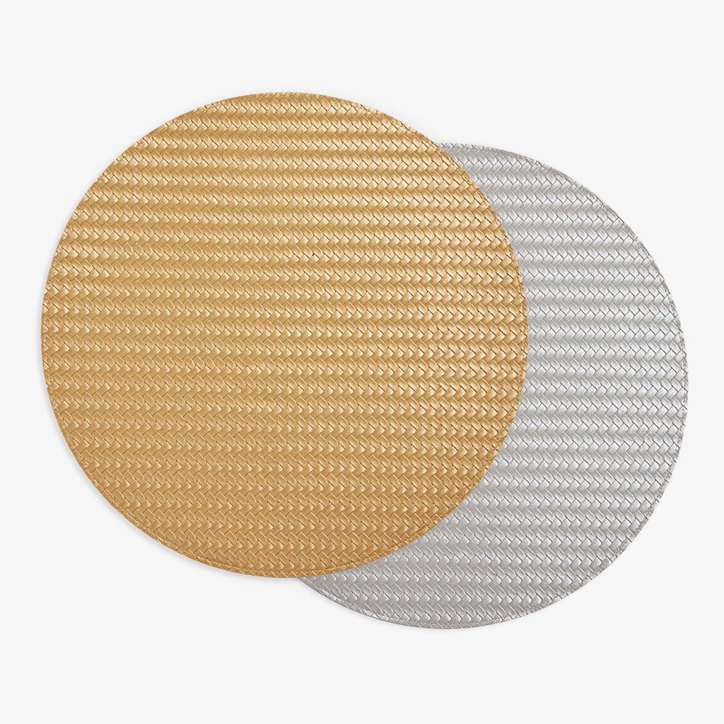 Woven Double Sided Round Placemat (Gold & Silver) Front View