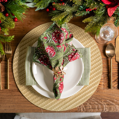 Woven Double Sided Round Placemat (Gold & Silver) Styled on Christmas Dining Table
