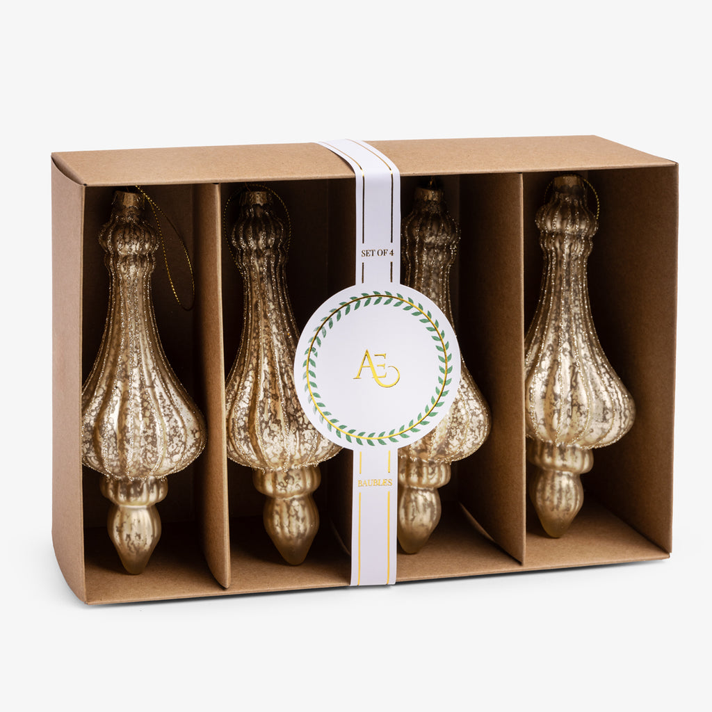 Drop Glass Bauble Set Of 4 (Gold) Front