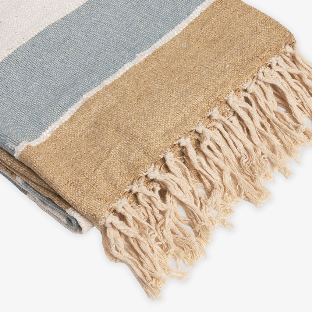 Dune Natural & Light Blue Stripe Throw Close Up