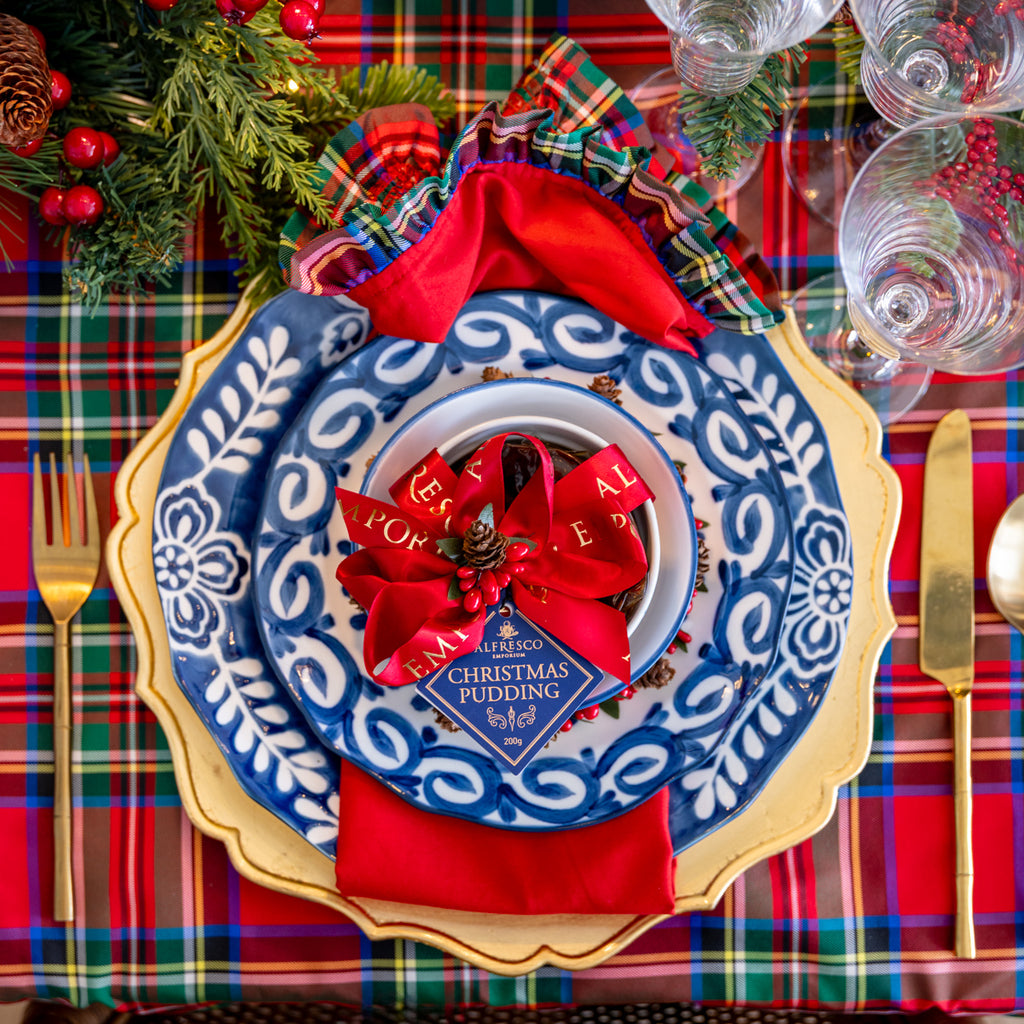 Dynasty Blue & White Floral Christmas Pudding Styled on Christmas Dining Table