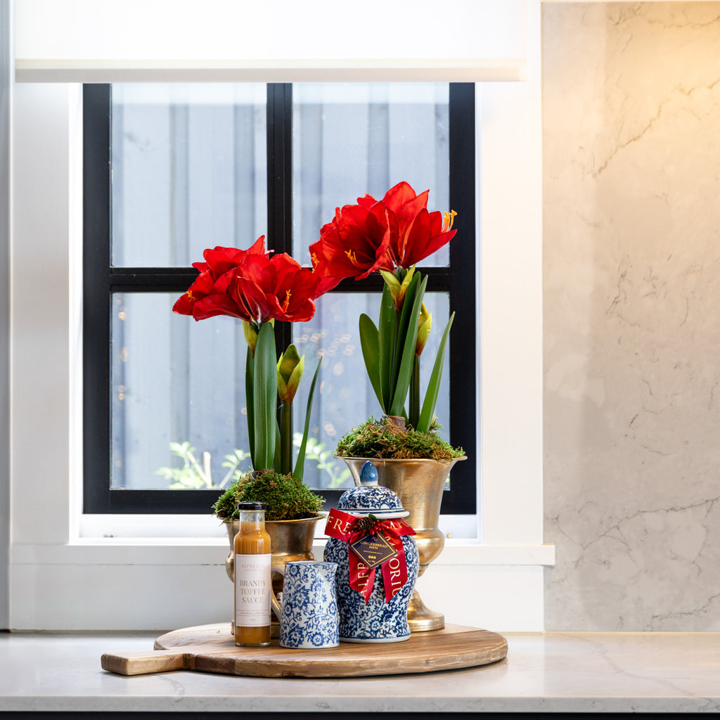 Dynasty Gingerbread Men Jar 2025 Styled on Cutting Board with Flowers