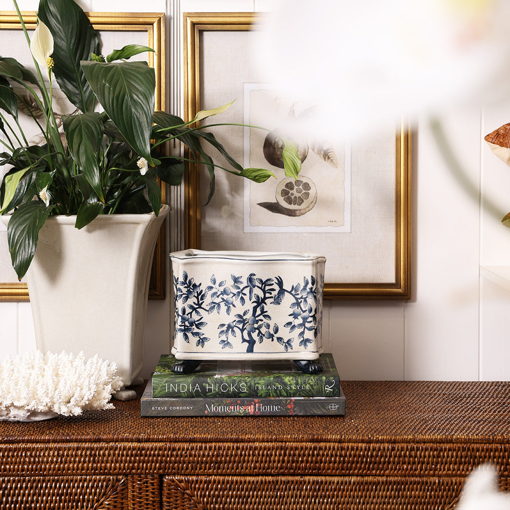 Dynasty Rectangular Planter Chinoiserie Styled on Ratan Side Board