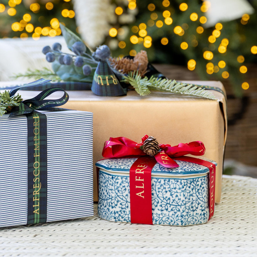Dynasty Trinket Box With Almonds 2026 Styled with gifts on a coffee table.