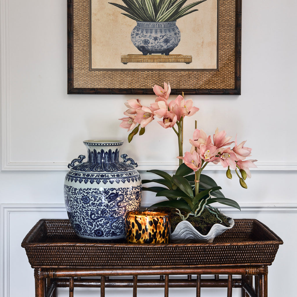 Dynasty Vase with Handles 38cm Styled On Rattan Tray Console