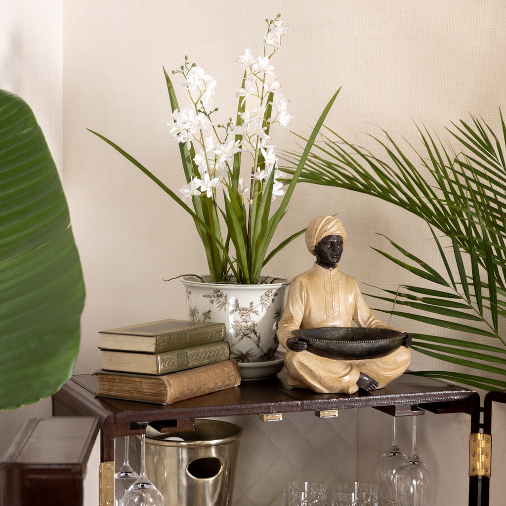 Elephant Planters With Saucer Styled on Top of Bar with Orchid