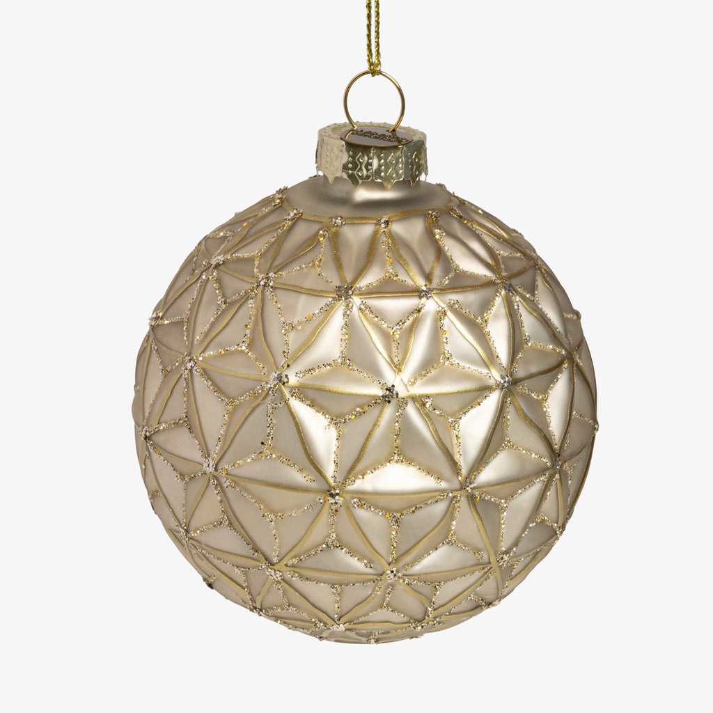 Embossed Star Glass Bauble Set Of 4 (White & Gold) Front
