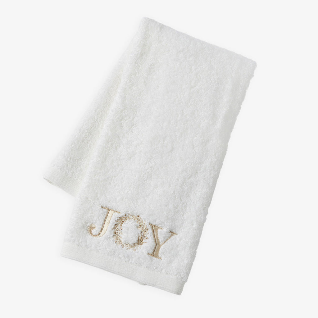 Embroidered White Hand Towels (Spark Joy) Front View