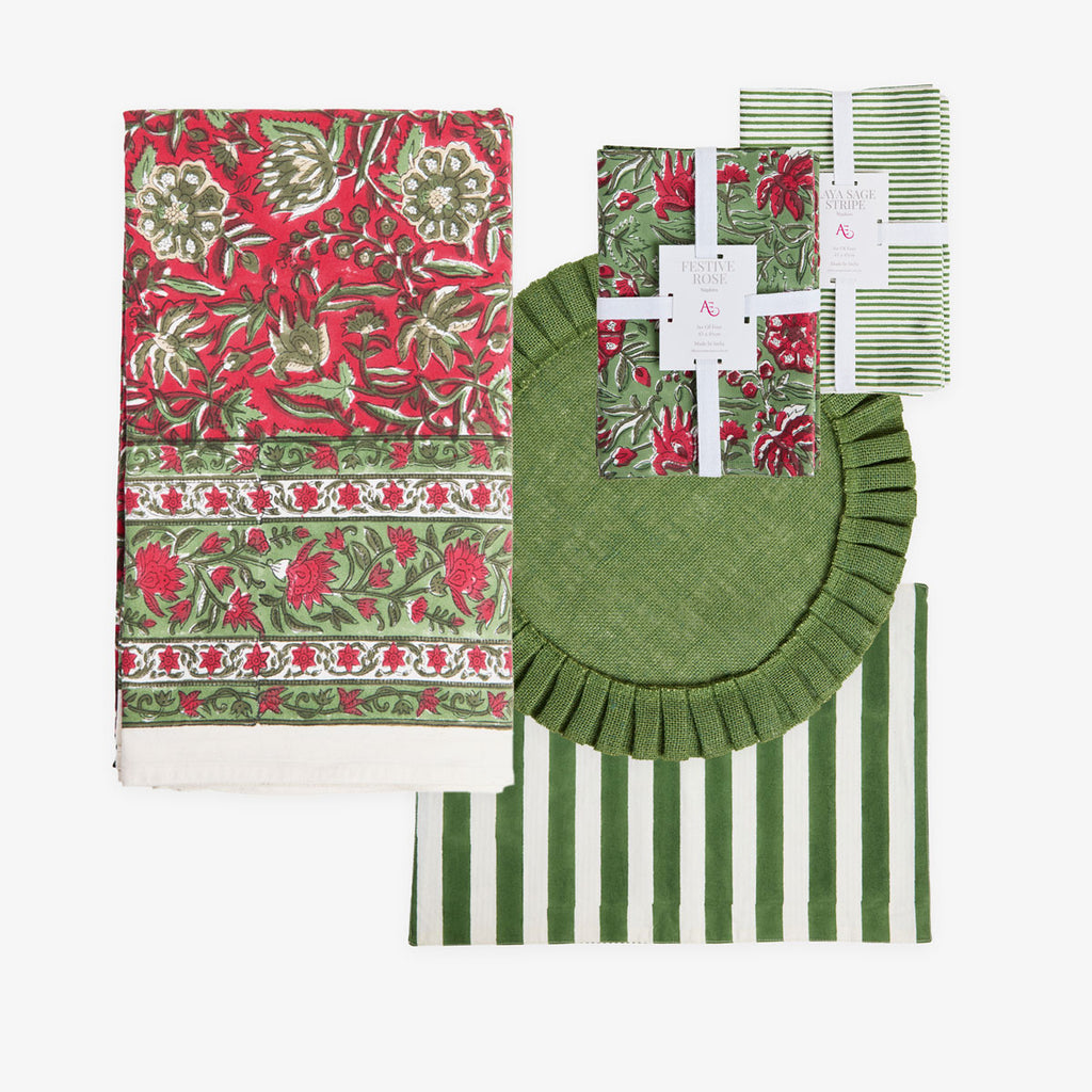 Festive Rose Christmas Napery Collection Green Rose Front View