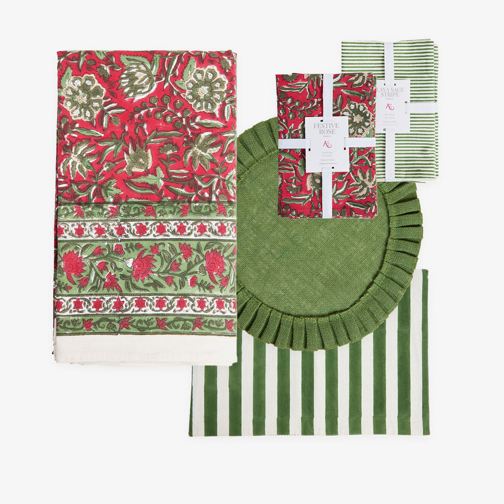 Festive Rose Christmas Napery Collection Front View Red Rose