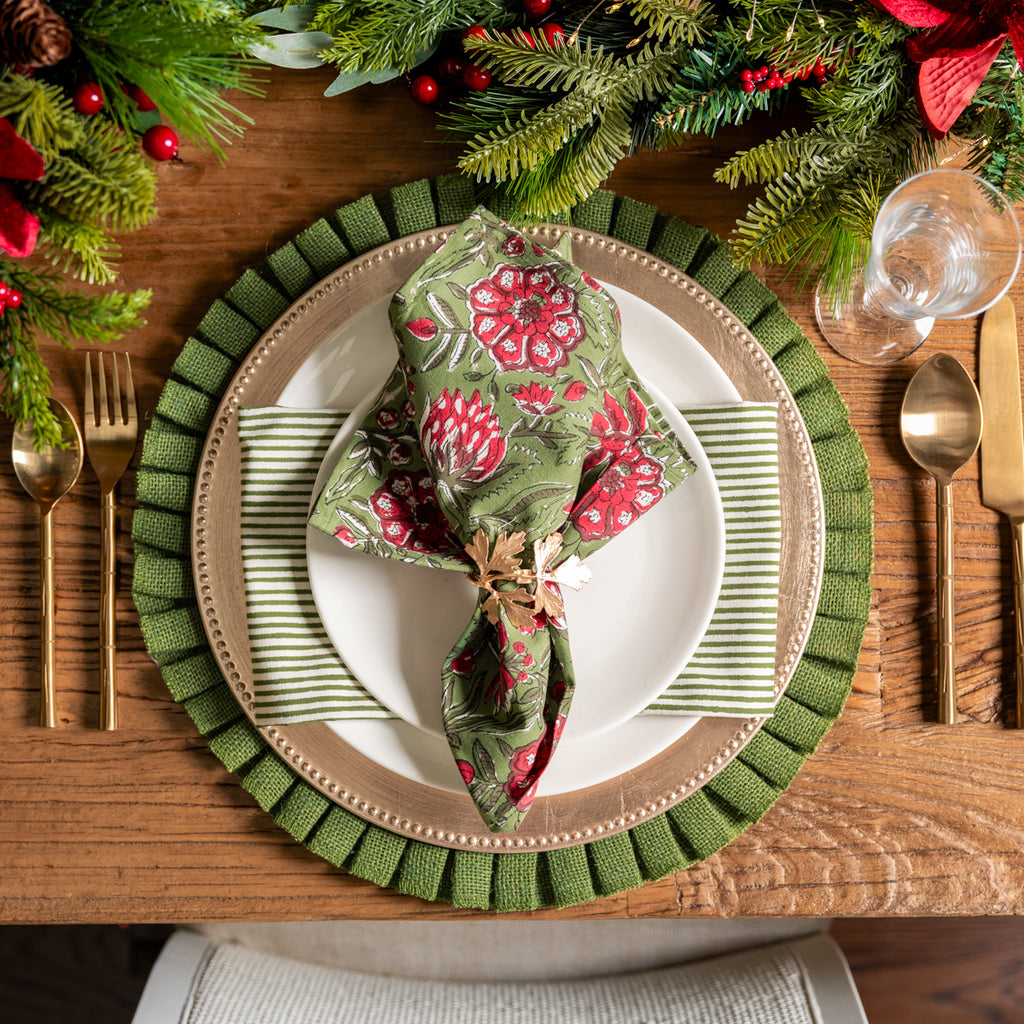 Fig Leaf Napkin Rings Gold (Set of 4) Styled on Christmas Dining Table