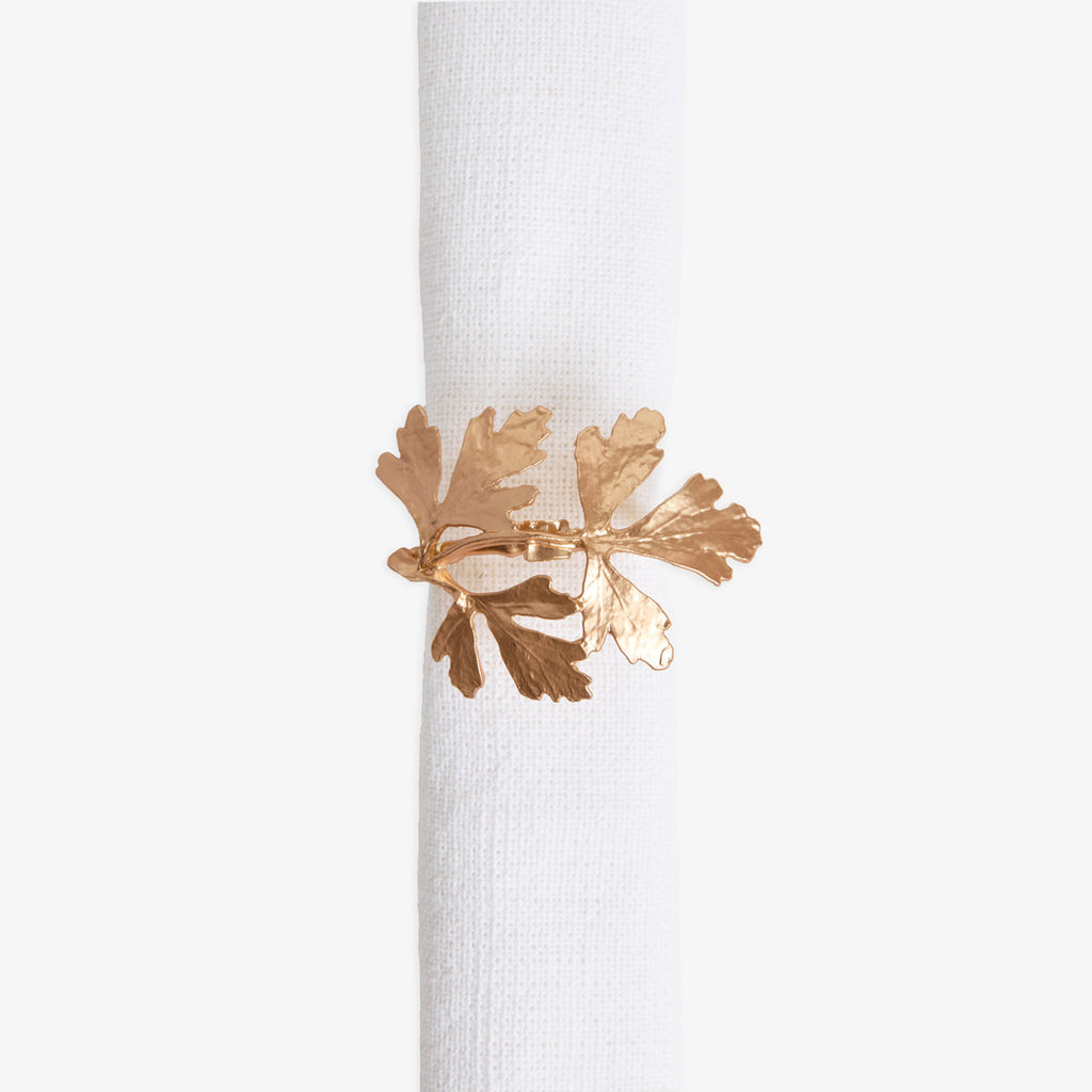 Fig Leaf Napkin Rings Gold (Set of 4) Top View