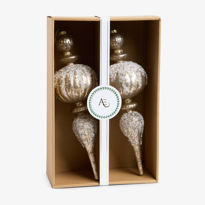 Finial Baubles Set Of 2 (Champagne Gold) Front View in Box