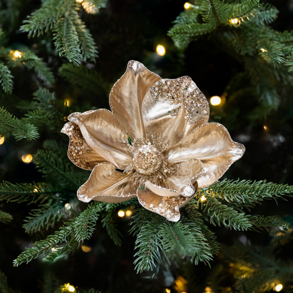 Flower Ornament With Clip (Gold) Styled in Christmas Tree