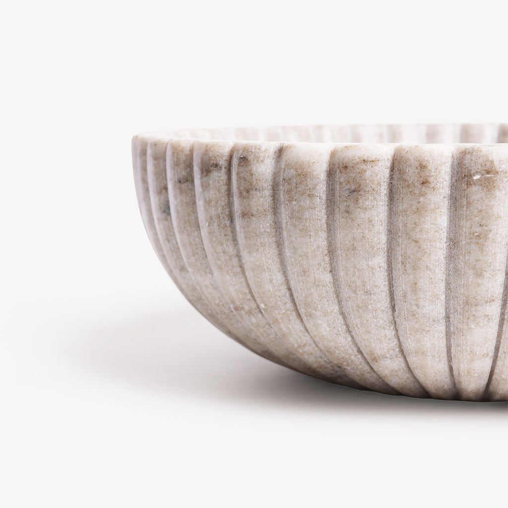 Marble Fluted Beige Bowl 29cm Side Detail