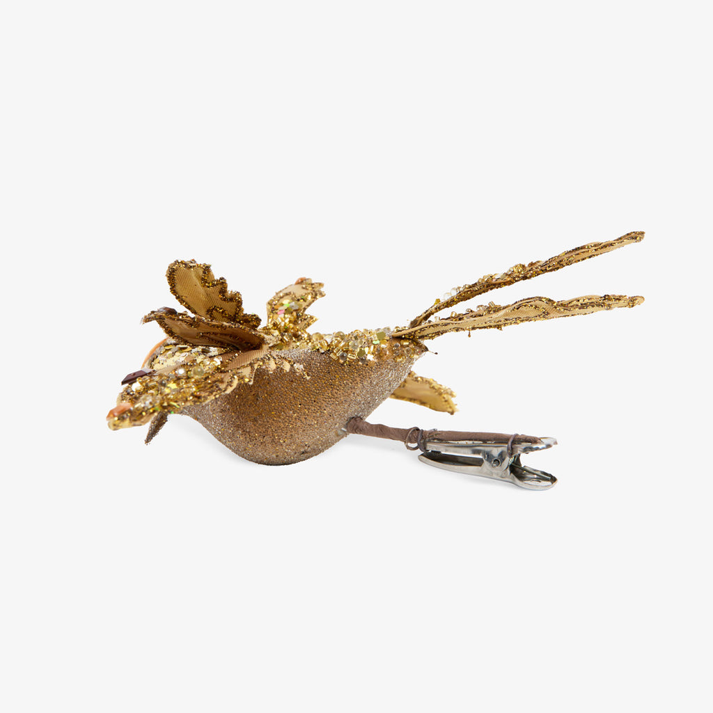 Bird Ornament With Clip (Gold) Back View