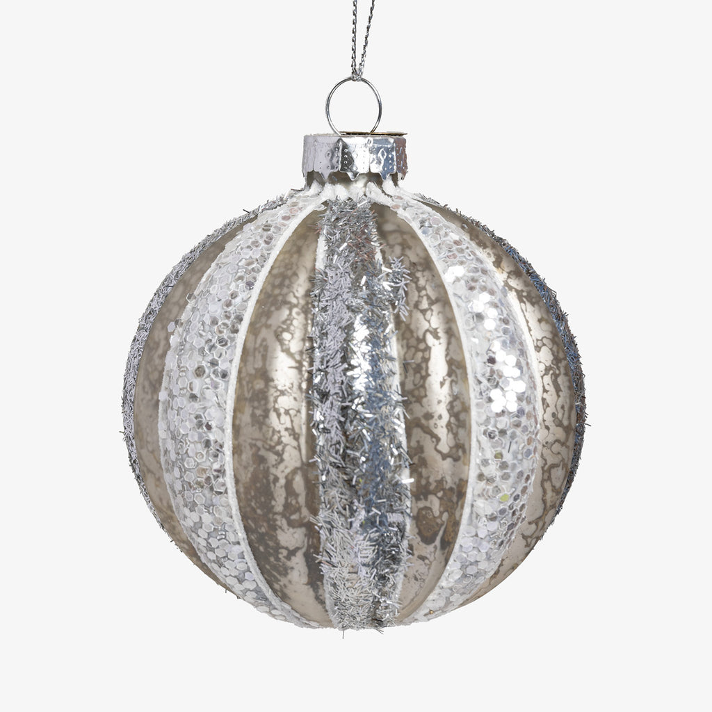 Frost Glass Bauble Set Of 4 (White & Silver) Front