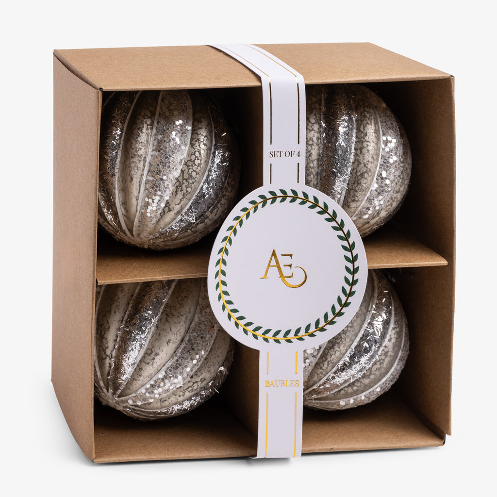 Frost Glass Bauble Set Of 4 (White & Silver) Box