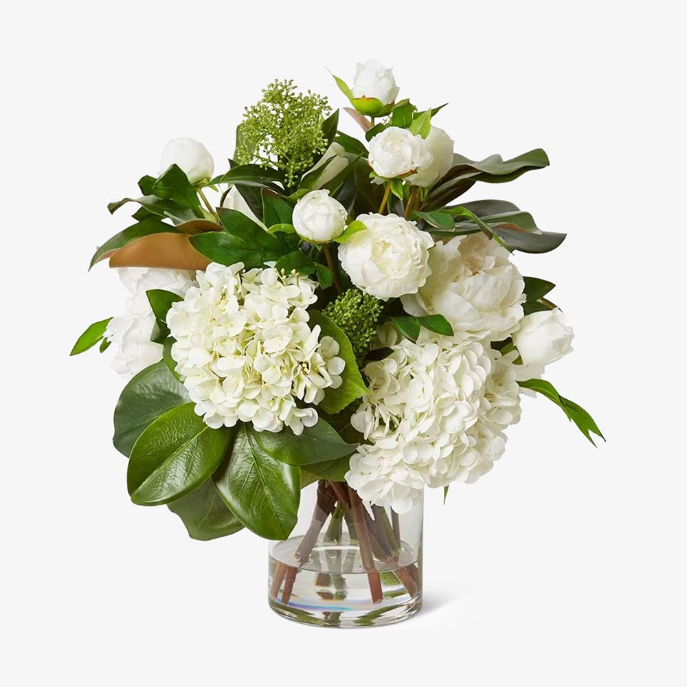 Artificial White Garden Arrangement In Vase 40cm Front View